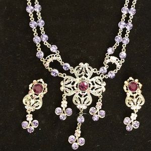 Purple stone necklace and earrings set